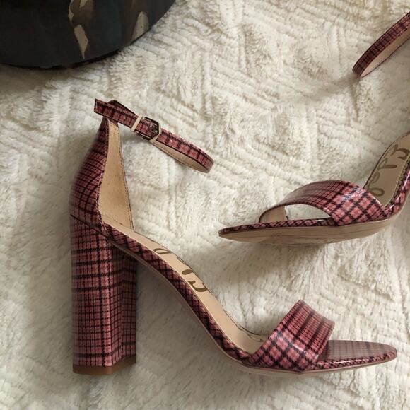 Sam Edelman Yaro Pink Plaid Block Heel Sandals - Picture 3 of 8